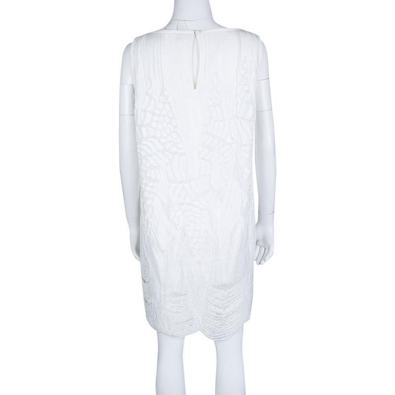 Gray Fendi White Patterned Distressed Effect Sleeveless Dress M