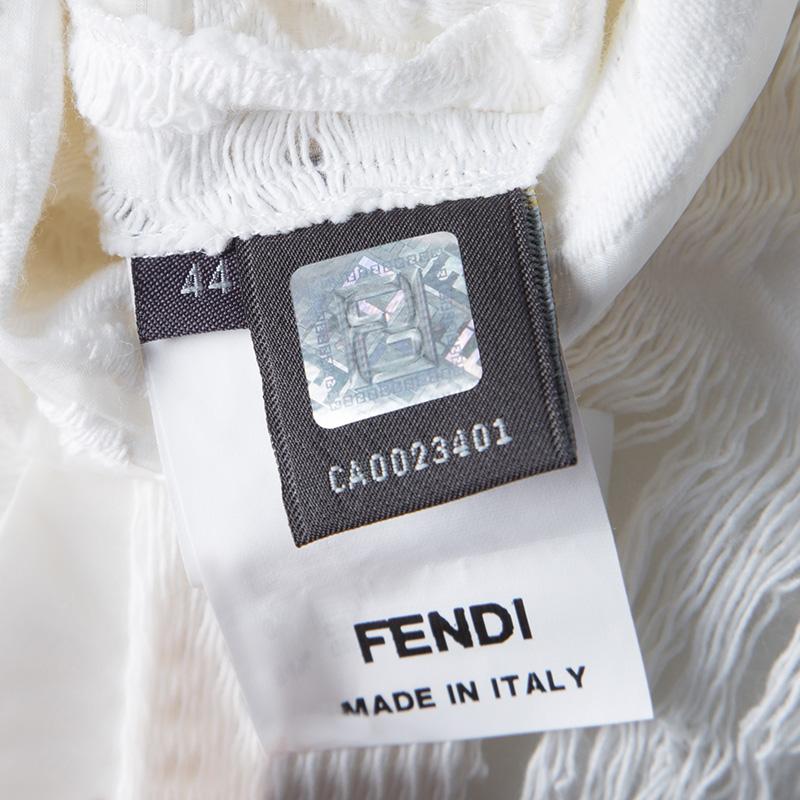 Fendi White Patterned Distressed Effect Sleeveless Dress M 1