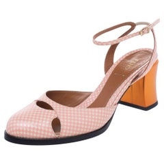 Fendi White/Pink Checkerboard Leather Ankle Strap Sandals Size 39