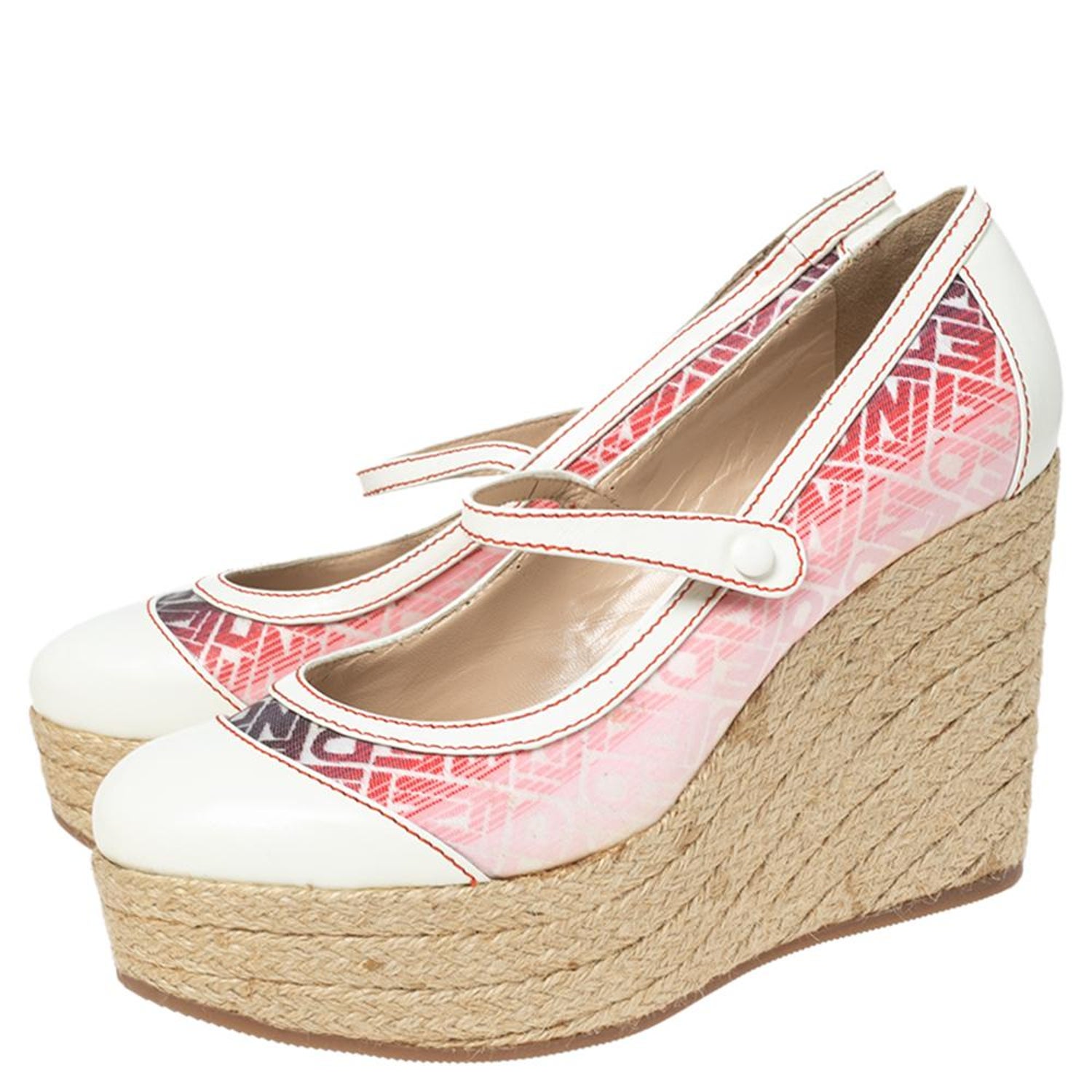 Fendi White/Pink Printed Leather Platform Wedge Mary Jane Pumps Size 39 For  Sale at 1stDibs