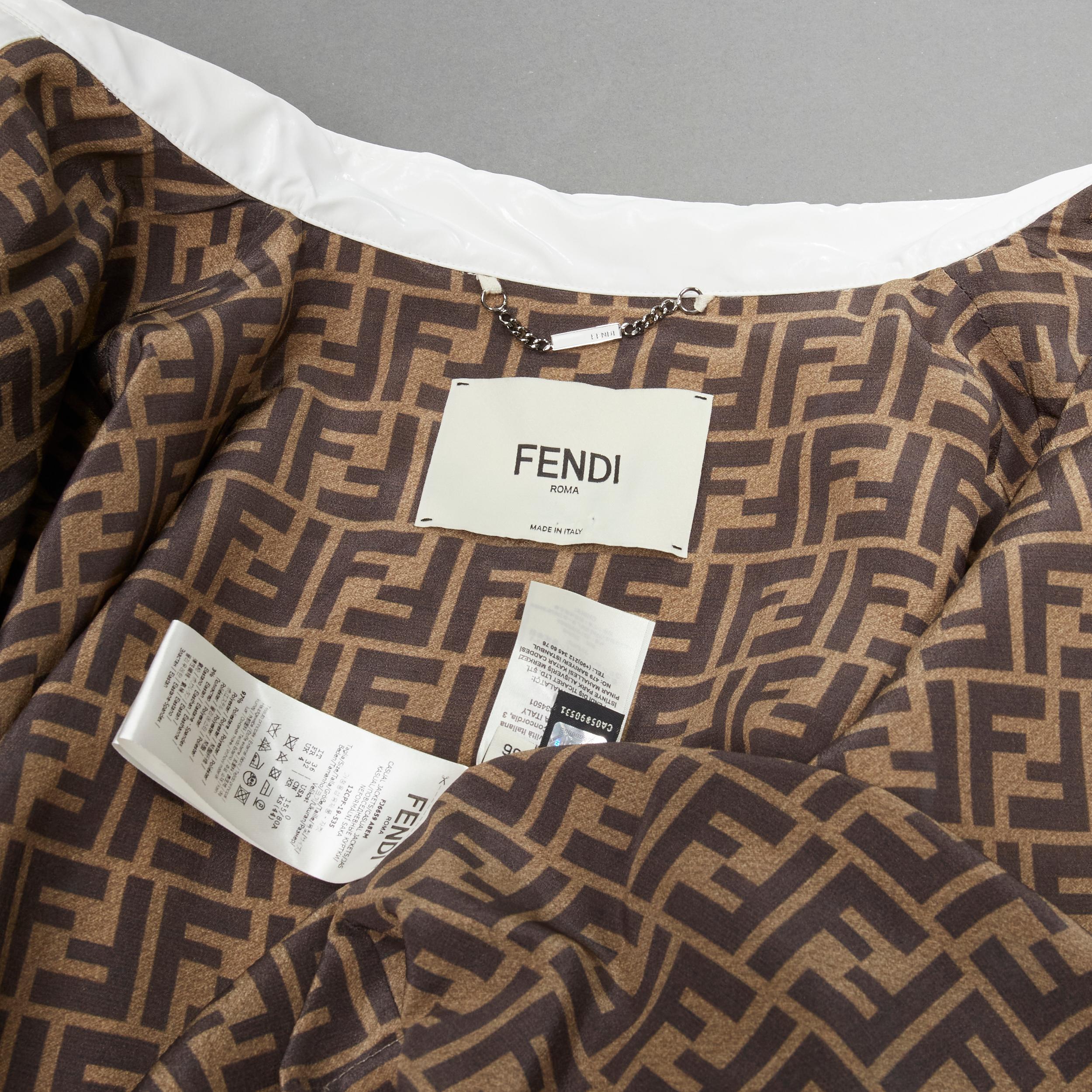 FENDI Überhemdjacke aus weißem Polyester in Braun FF Zucca mit Monogramm IT36 XS im Angebot 6