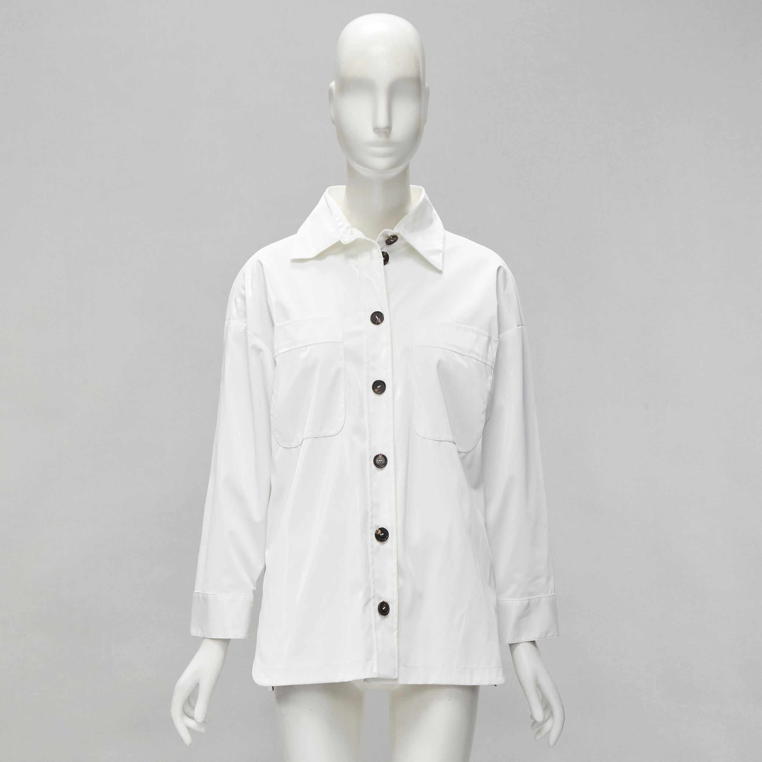 FENDI Überhemdjacke aus weißem Polyester in Braun FF Zucca mit Monogramm IT36 XS im Angebot 7