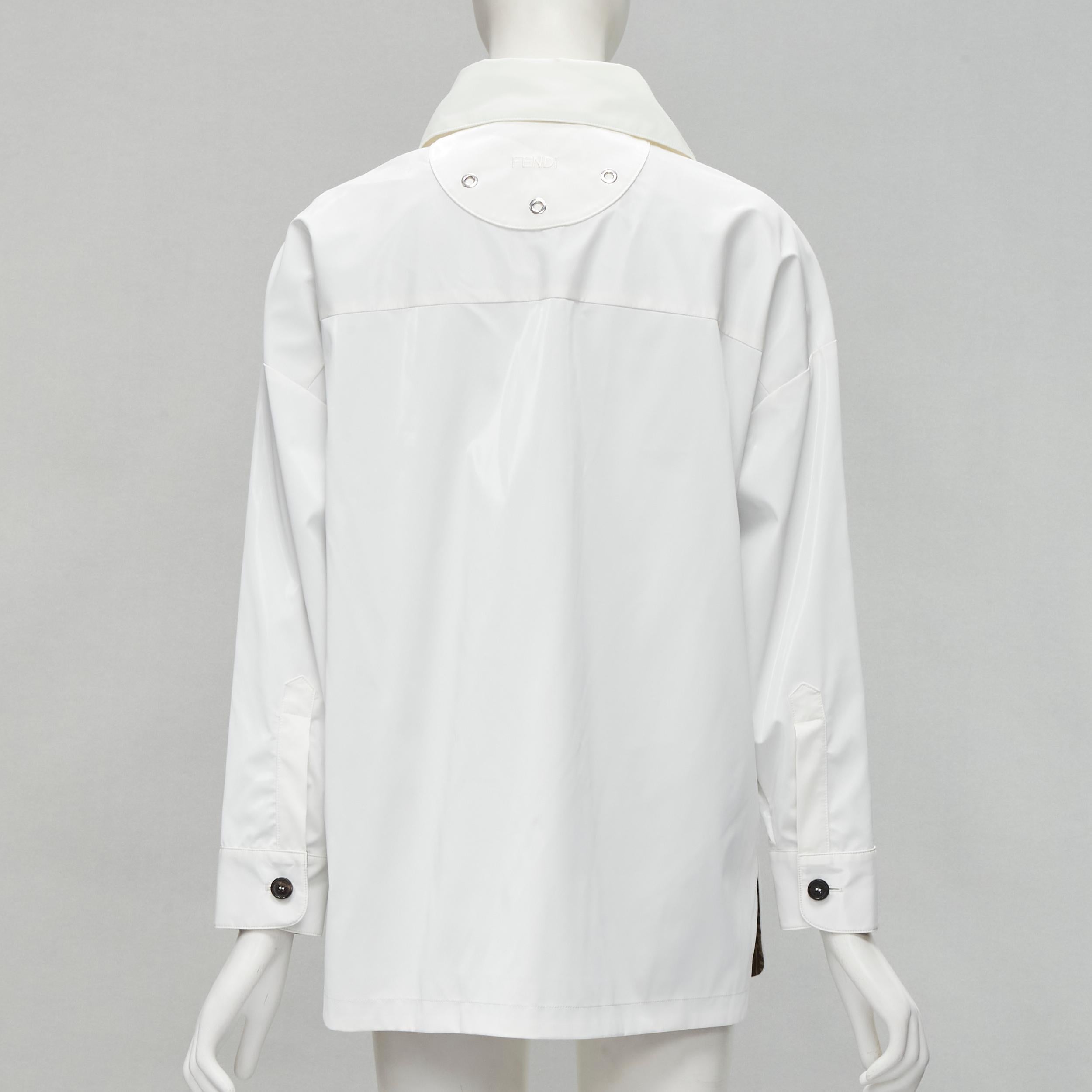 FENDI Überhemdjacke aus weißem Polyester in Braun FF Zucca mit Monogramm IT36 XS im Angebot 1