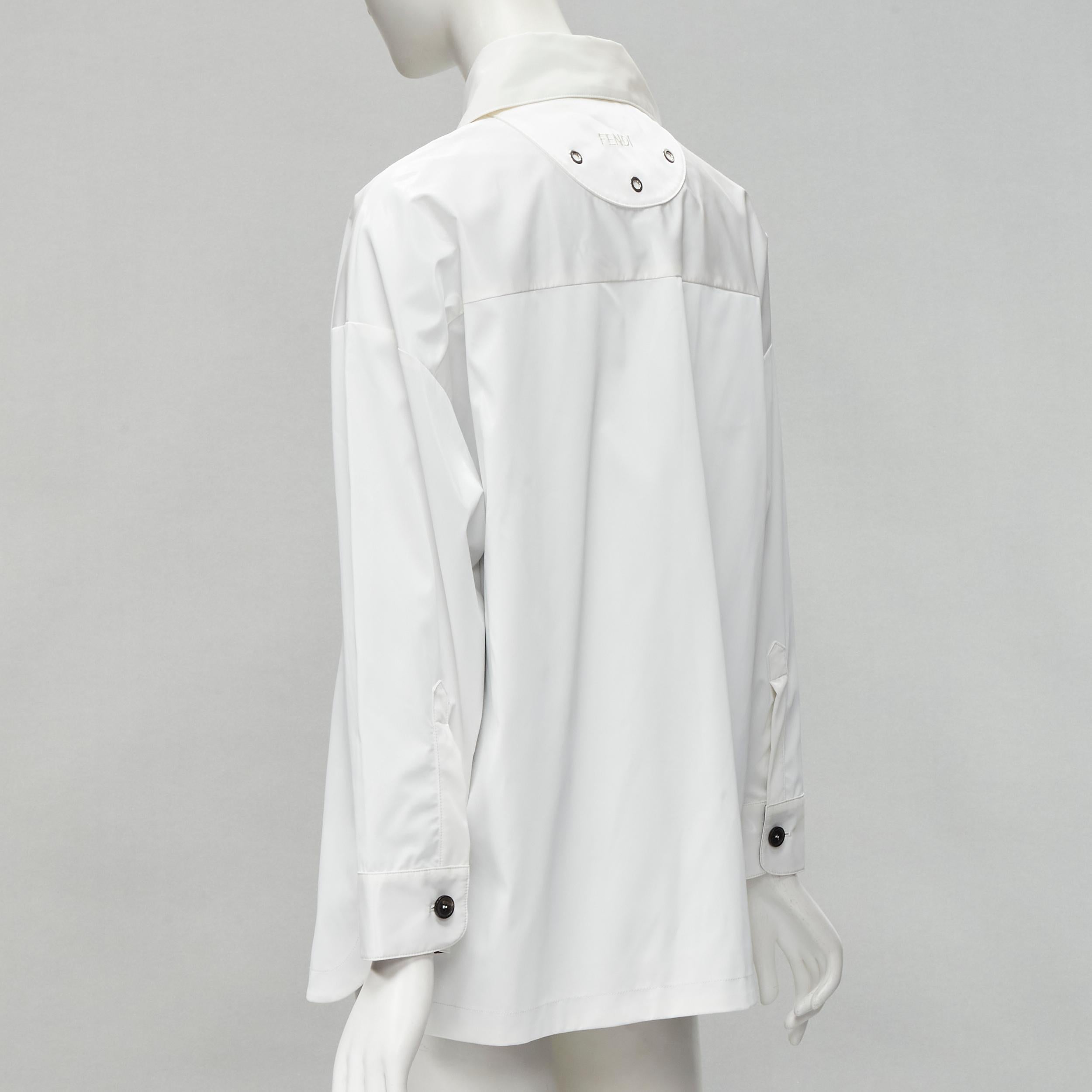 FENDI Überhemdjacke aus weißem Polyester in Braun FF Zucca mit Monogramm IT36 XS im Angebot 2