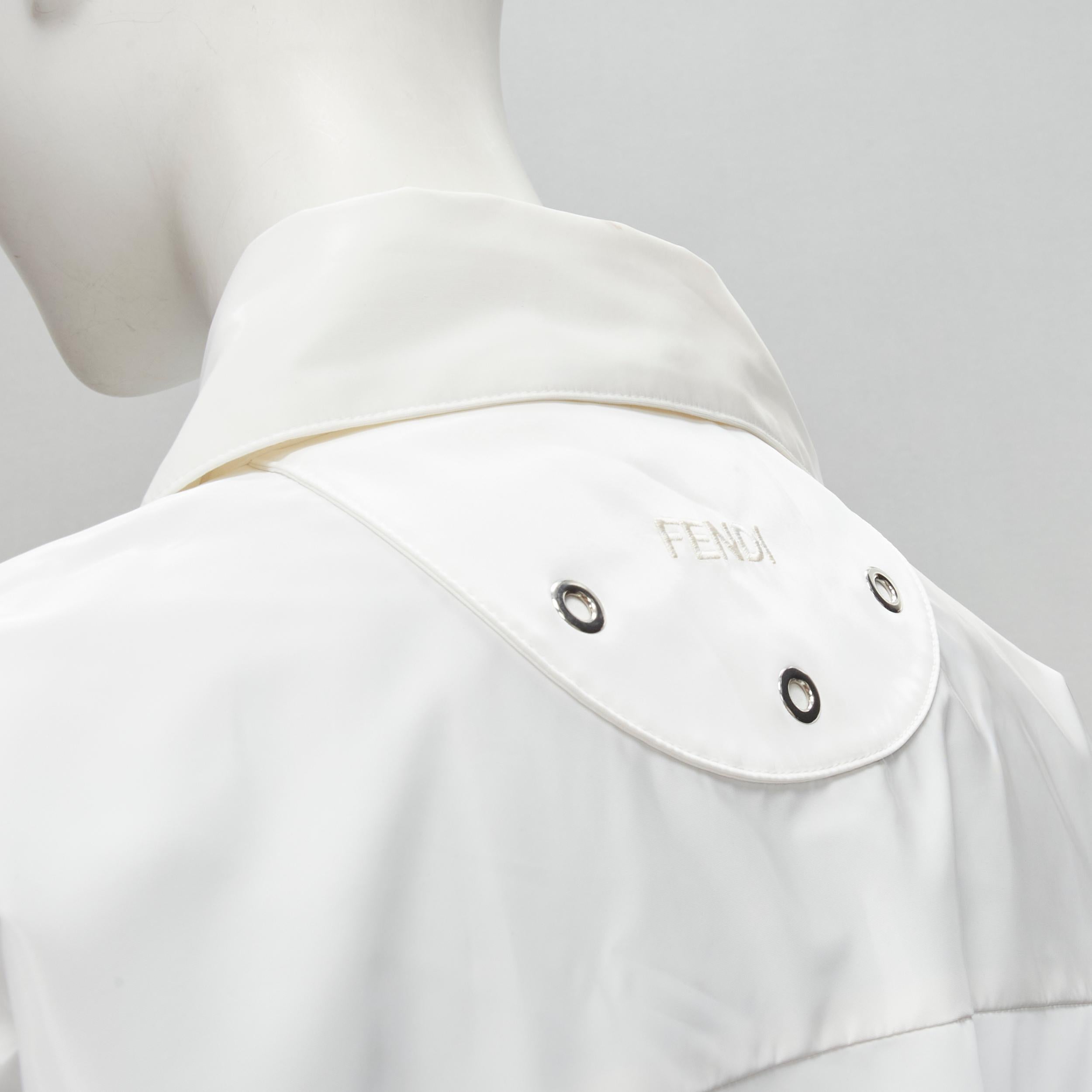 FENDI Überhemdjacke aus weißem Polyester in Braun FF Zucca mit Monogramm IT36 XS im Angebot 3