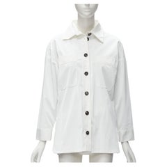 FENDI Überhemdjacke aus weißem Polyester in Braun FF Zucca mit Monogramm IT36 XS