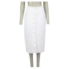 Fendi White Quilted Button Down Midi Skirt Size S
