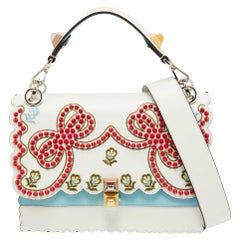 Fendi White/Red Embroidered Leather Medium Spike Bow Kan I Top Handle Bag