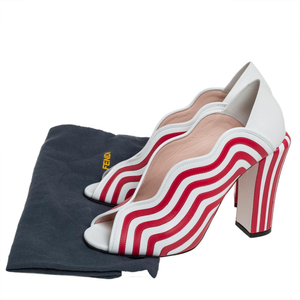 Women's Fendi White/Red Striped Leather Block Heel Pumps Size 40