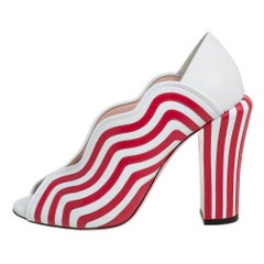 Fendi White/Red Striped Leather Block Heel Pumps Size 40
