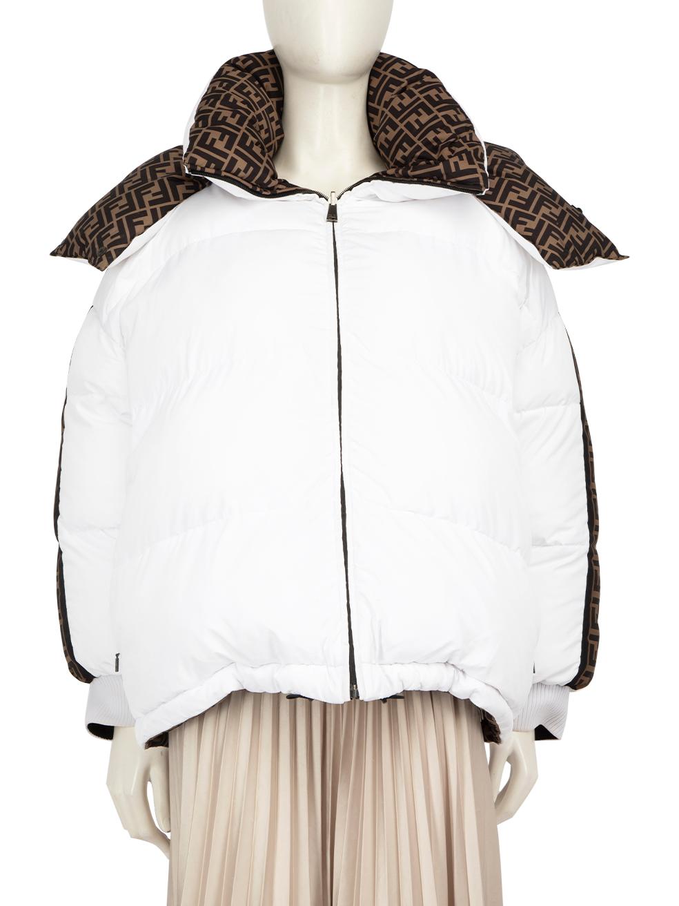 Fendi White Reversible Zucca Print Puffer Jacket Size M In Good Condition In London, GB