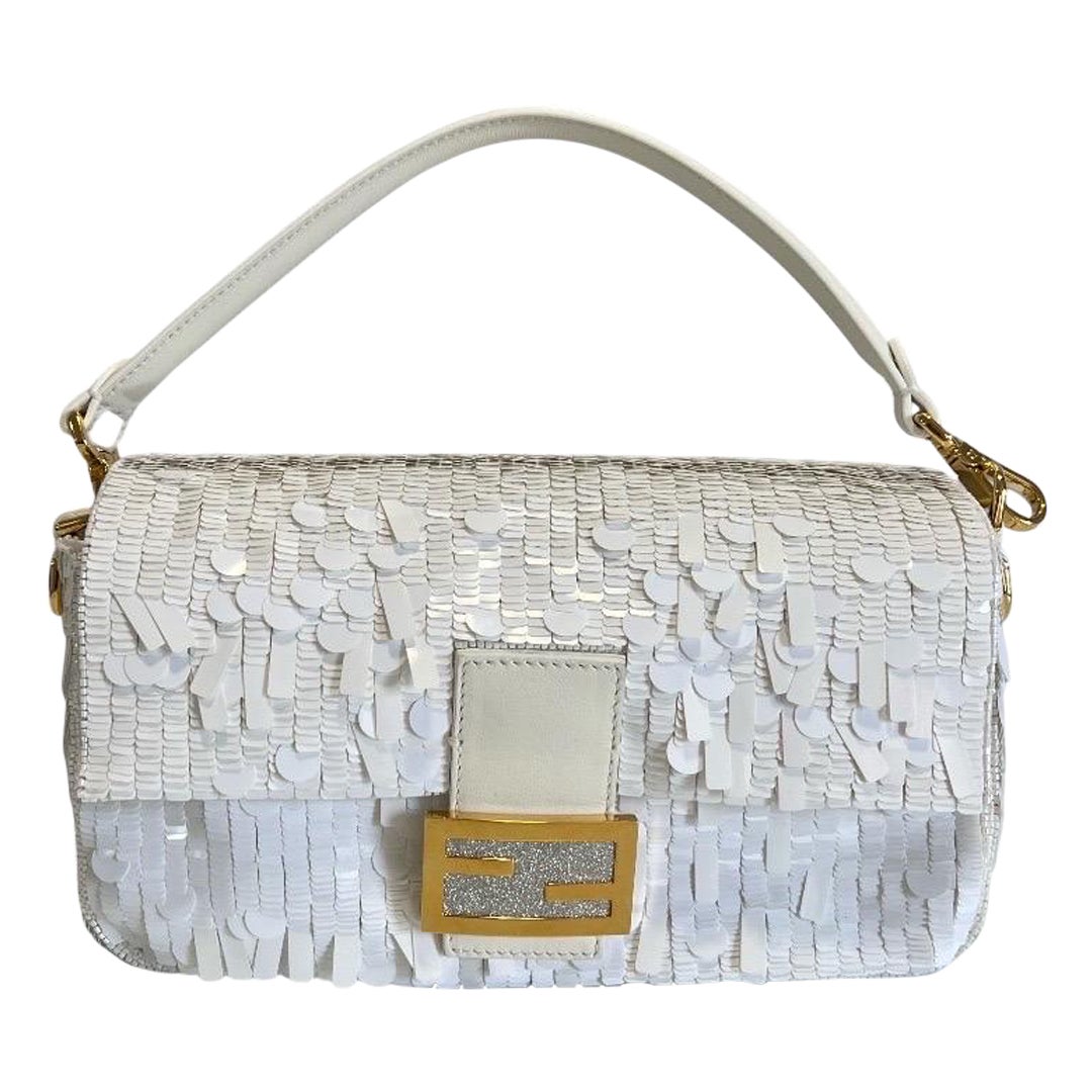 FENDI white sequin baguette