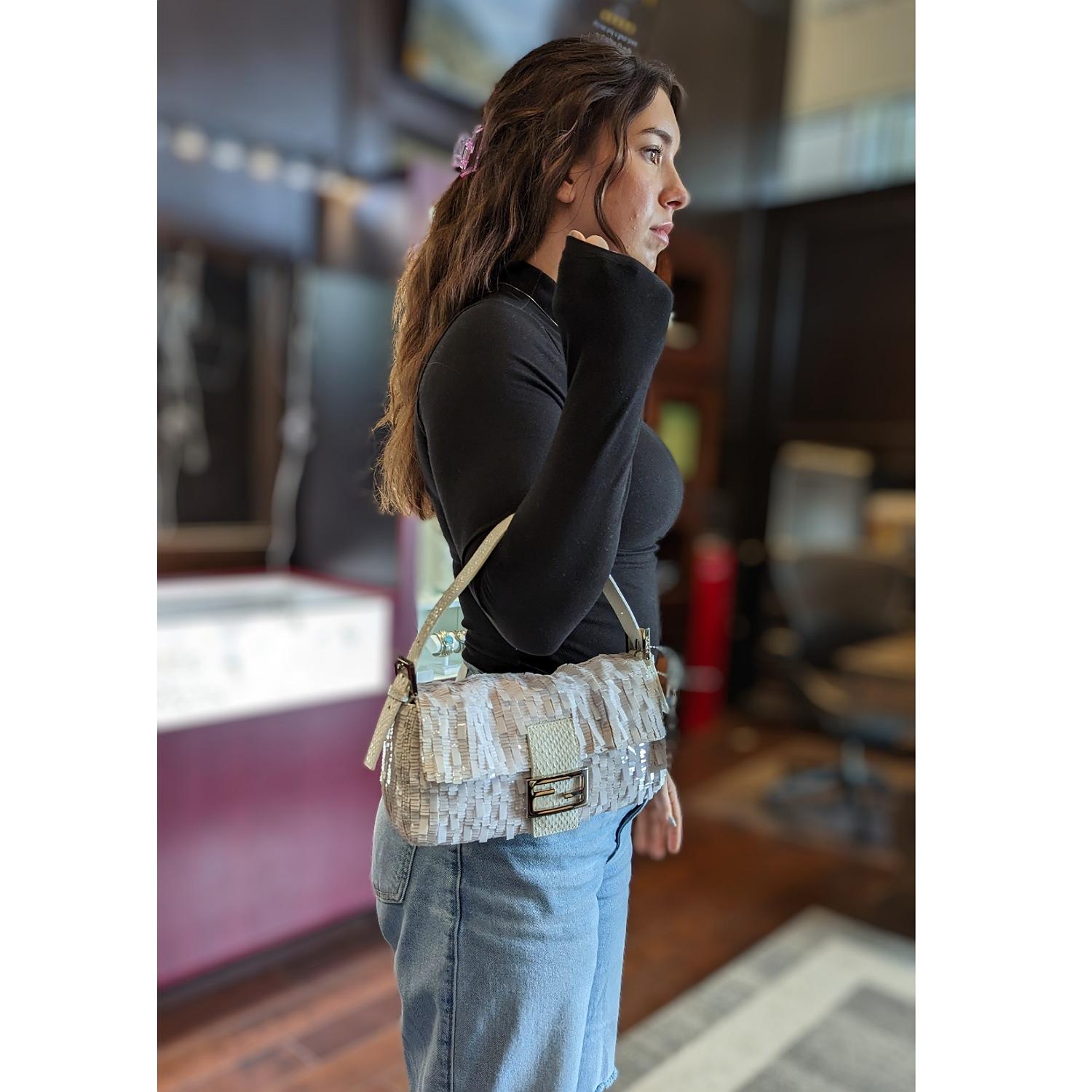 Fendi White Sequin Baguette Shoulder Bag 6