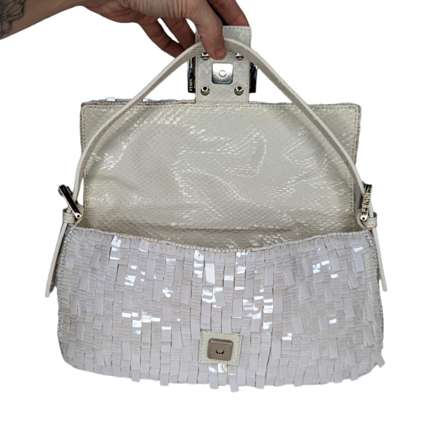 Women's Fendi White Sequin Baguette Shoulder Bag