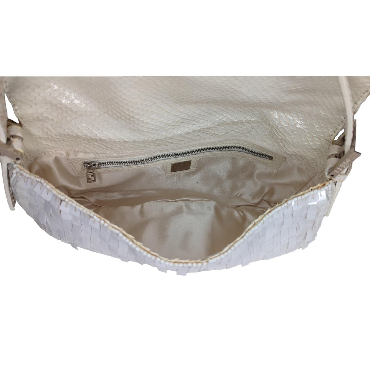 Fendi White Sequin Baguette Shoulder Bag 1
