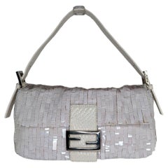 Fendi White Sequin Baguette Shoulder Bag