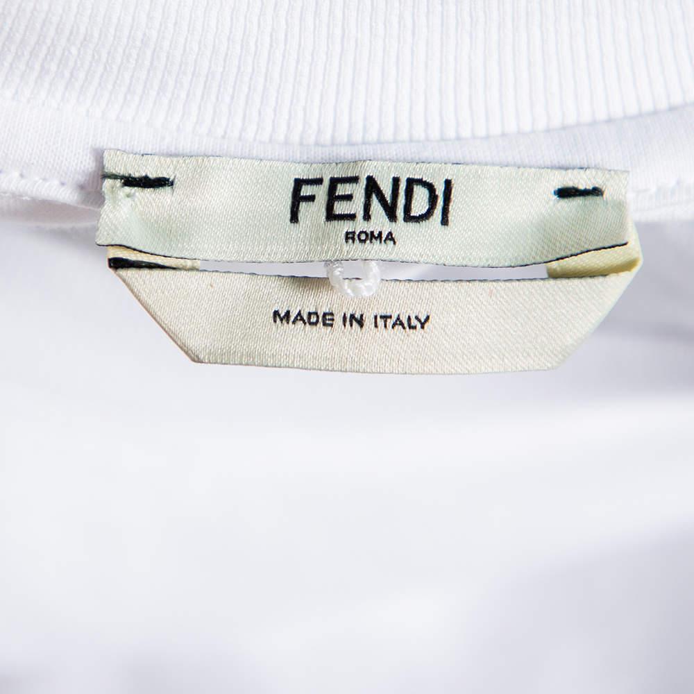 Women's Fendi White Sequin Embellished Logo Embroidered Cotton Fringed Detail Tshirt XXS For Sale
