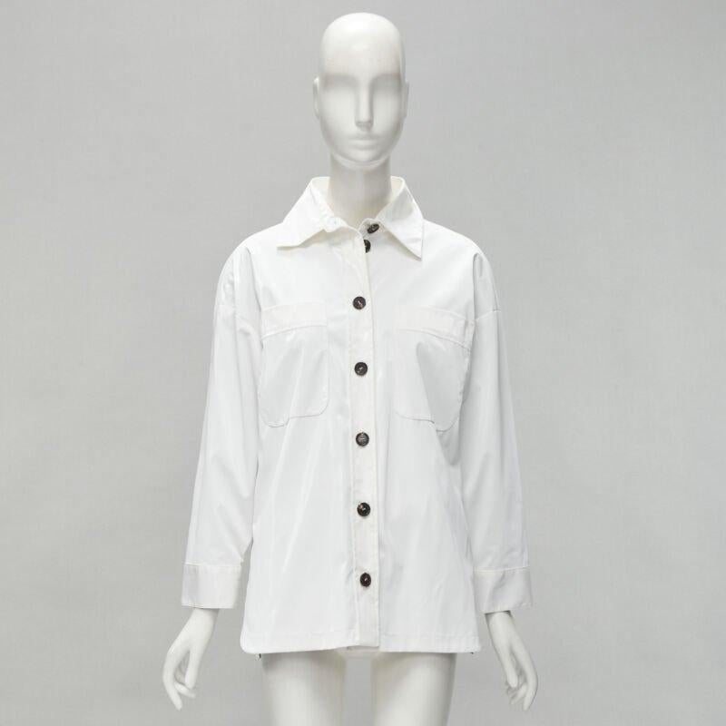 FENDI white sheen polyester brown FF Zucca monogram lined overshirt IT36 XS 7