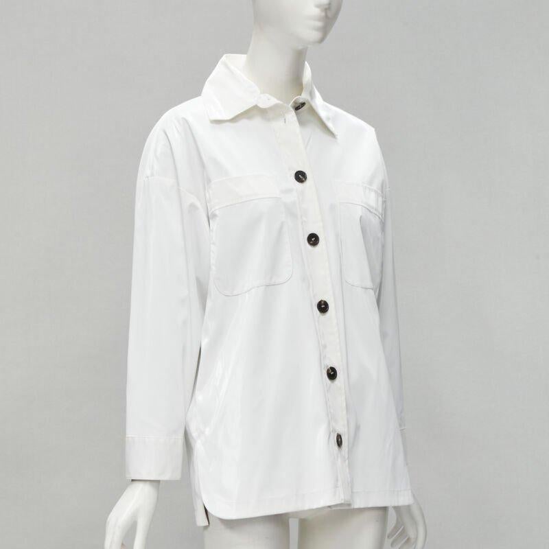FENDI white sheen polyester brown FF Zucca monogram lined overshirt IT36 XS In Good Condition In Hong Kong, NT