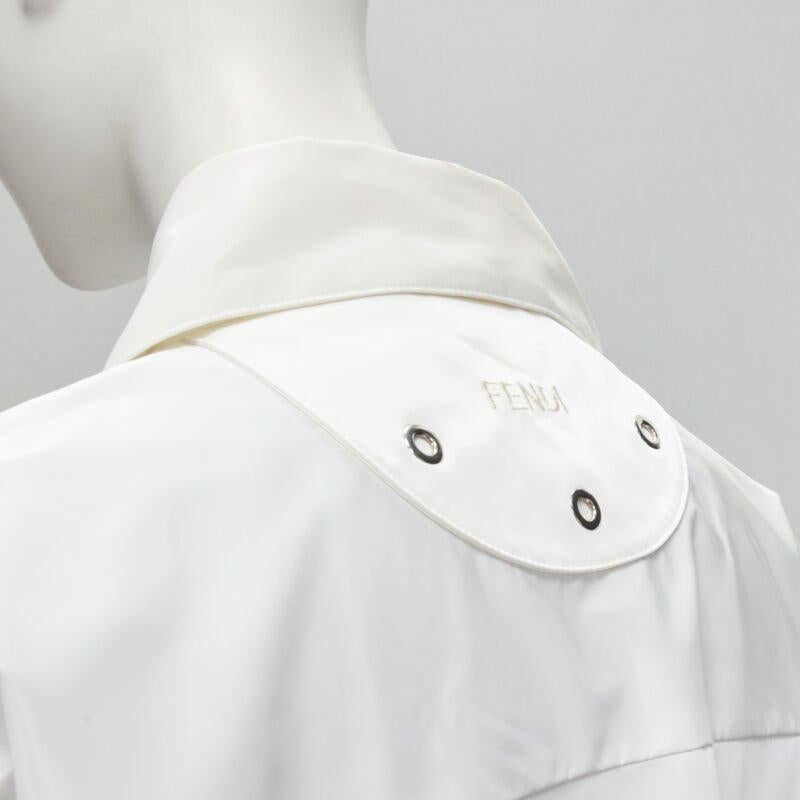 FENDI white sheen polyester brown FF Zucca monogram lined overshirt IT36 XS 3