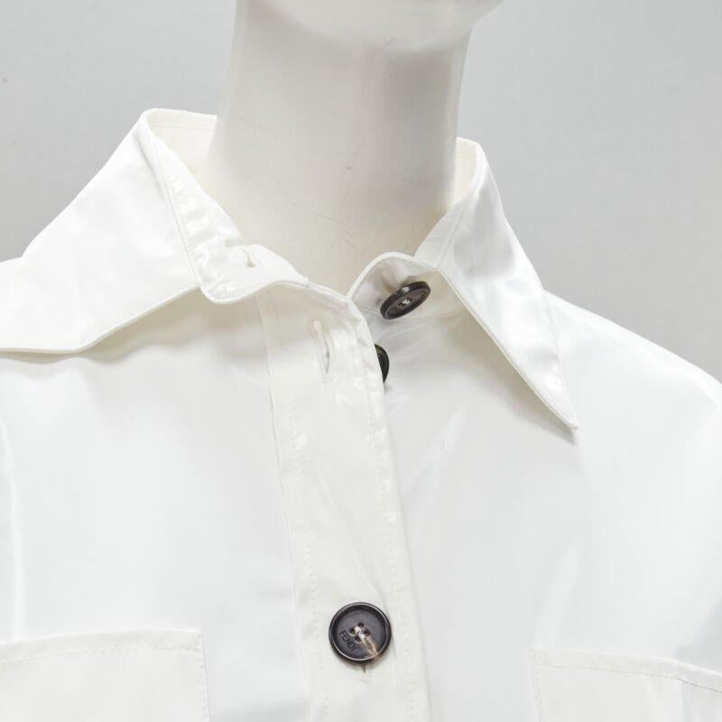 FENDI white sheen polyester brown FF Zucca monogram lined overshirt IT36 XS 4