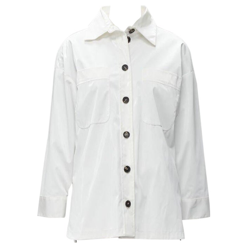 FENDI white sheen polyester brown FF Zucca monogram lined overshirt IT36 XS