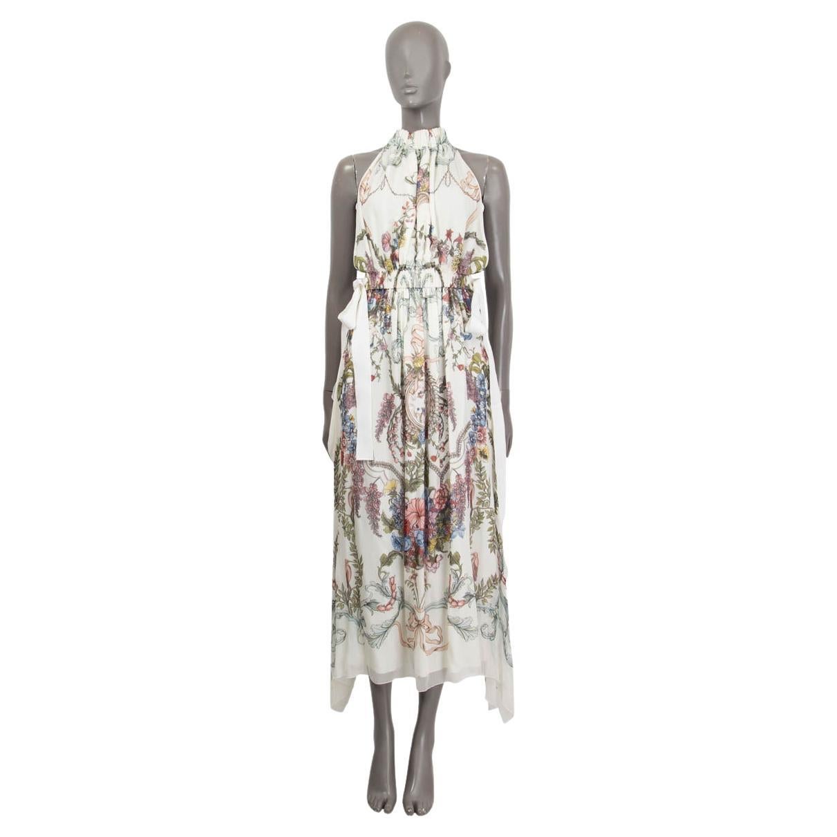 FENDI white silk 2017 BLAZON-FLORAL HALTER MAXI Dress 42 M