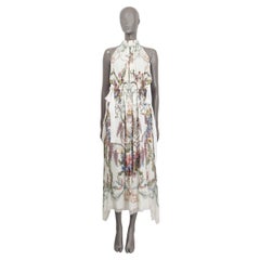 FENDI white silk 2017 BLAZON-FLORAL HALTER MAXI Dress 42 M