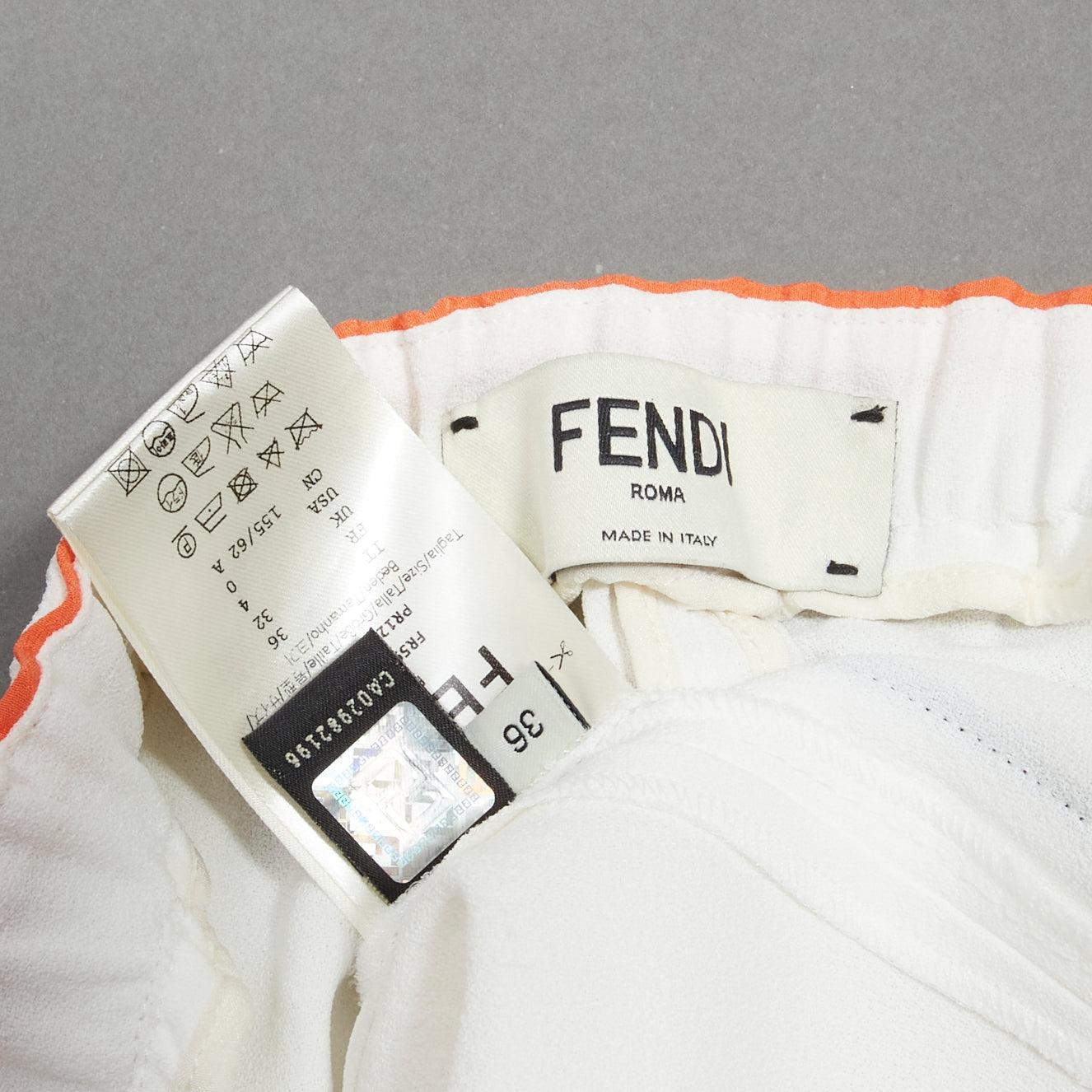 FENDI white silky black orange trims casual jogger pants IT36 XXS For Sale 3