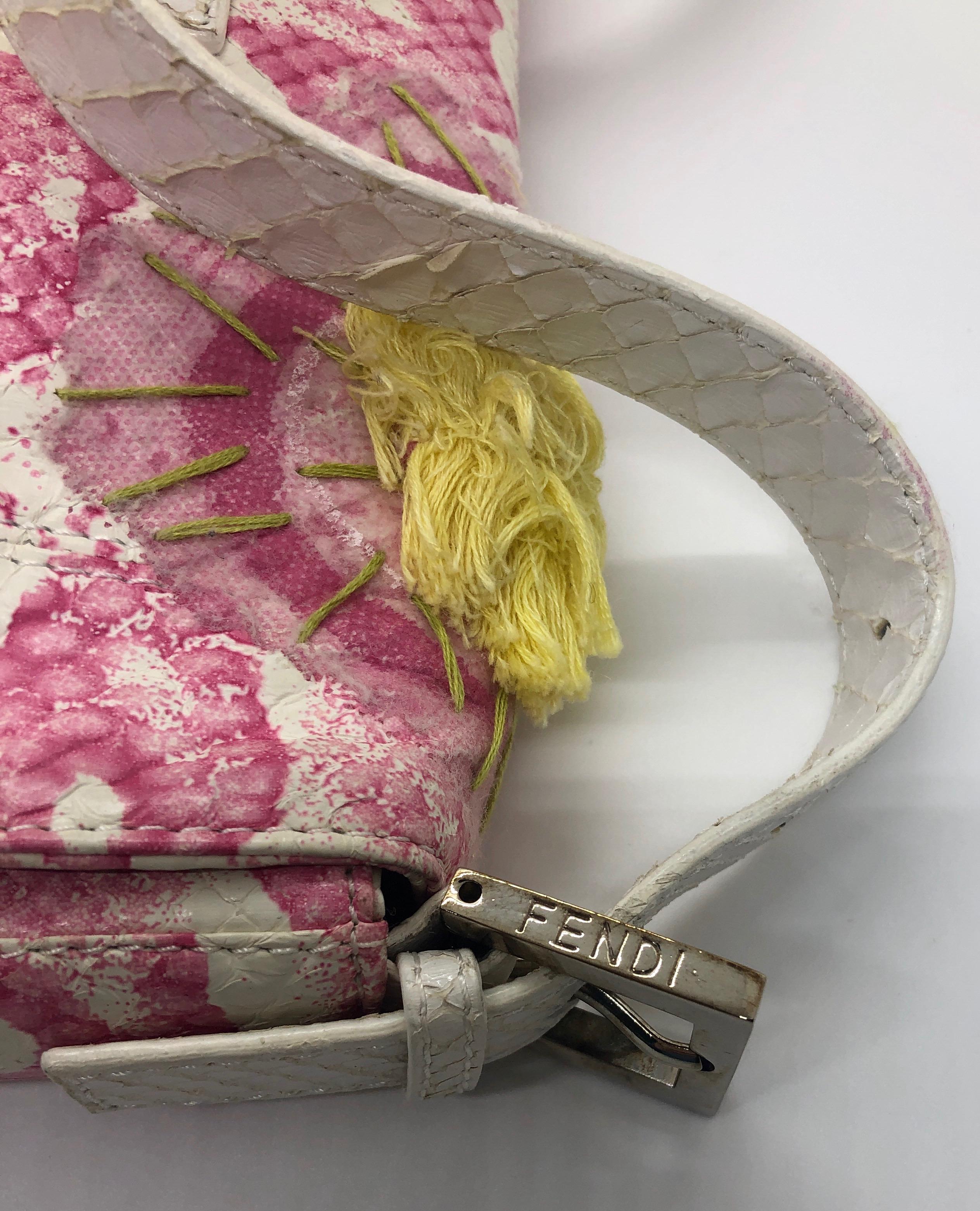 Fendi White Snake Skin w/ Pink & Yellow Accents Baguette Handbag  For Sale 5