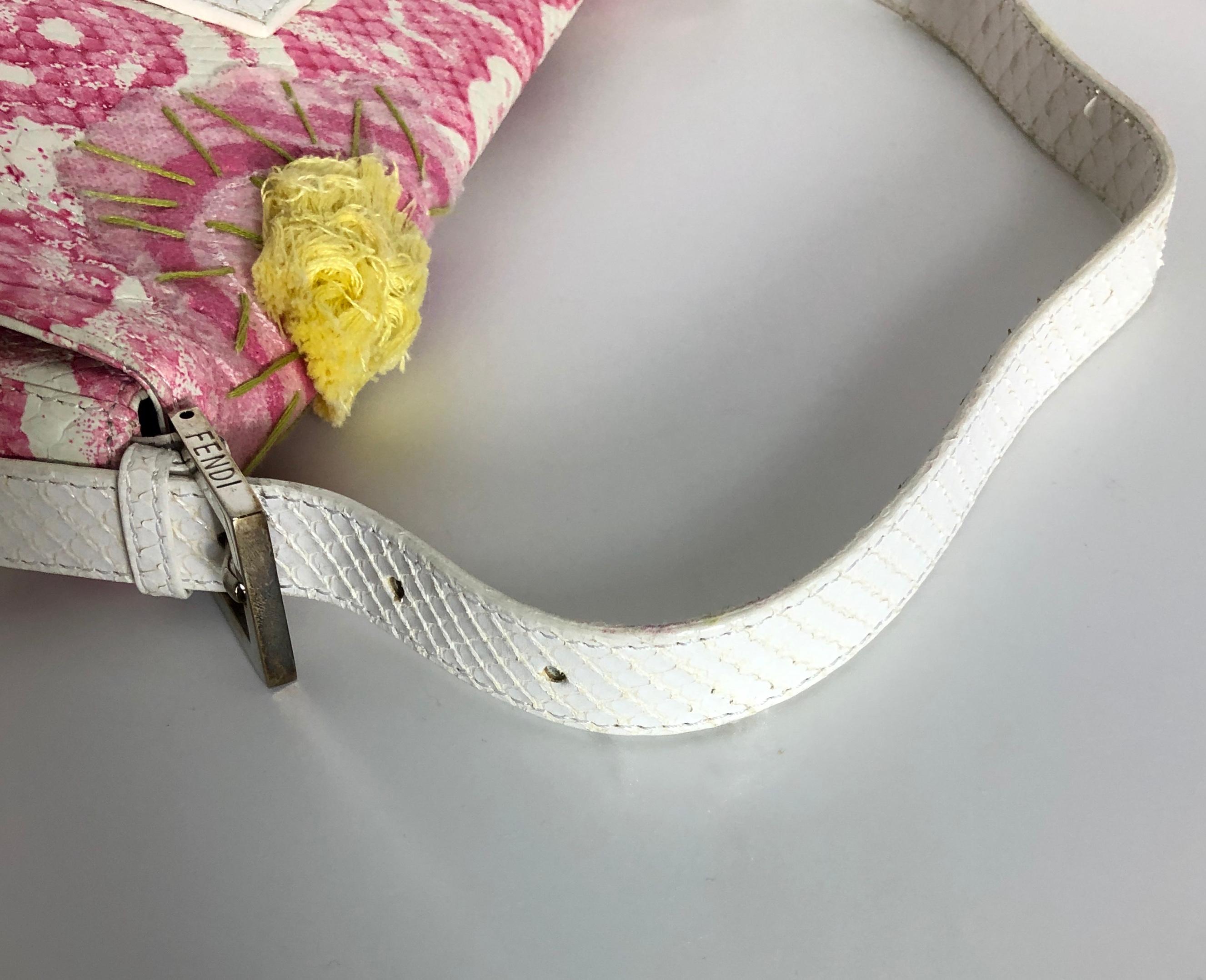 Fendi White Snake Skin w/ Pink & Yellow Accents Baguette Handbag  For Sale 6