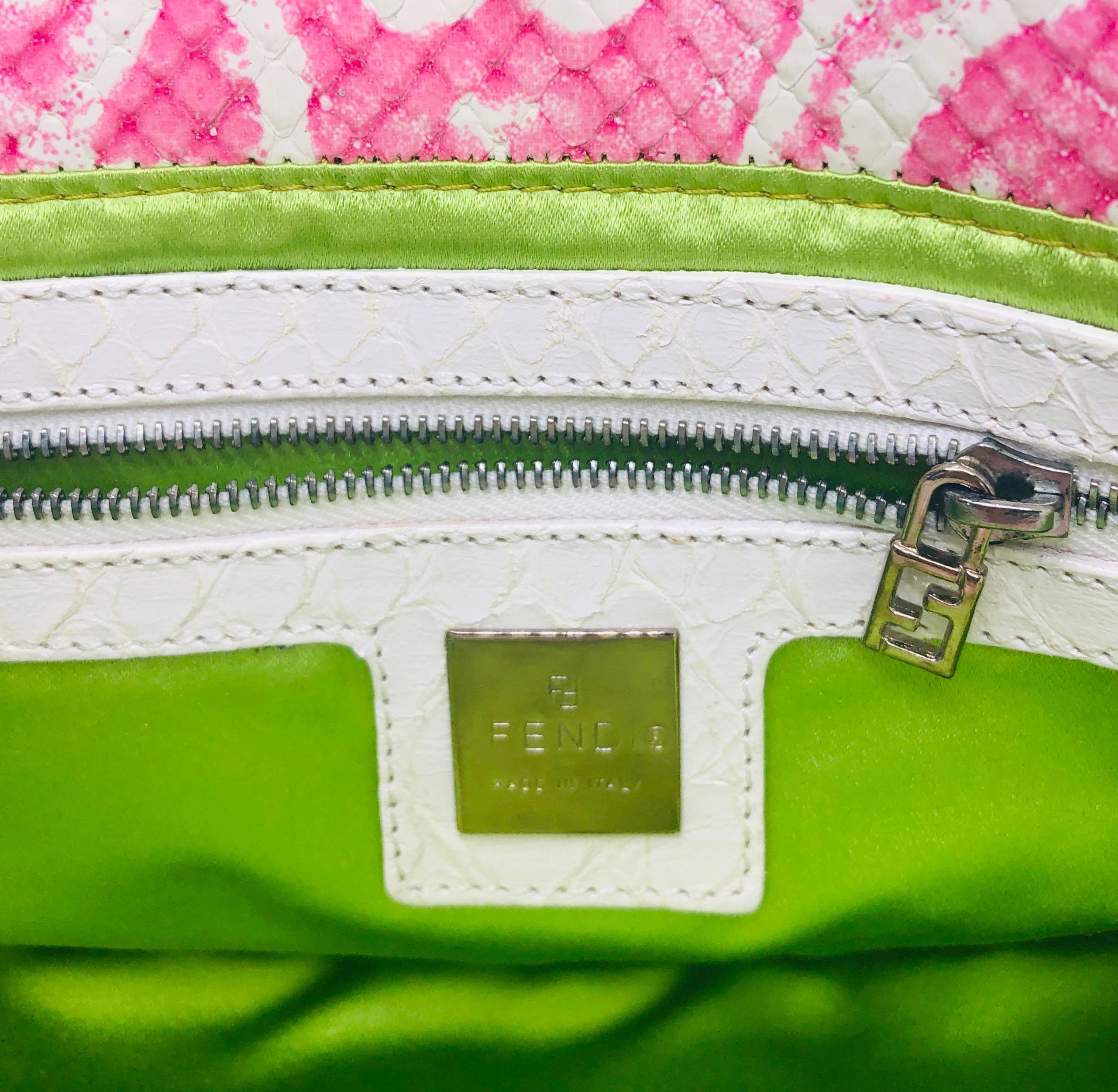 Fendi White Snake Skin w/ Pink & Yellow Accents Baguette Handbag  For Sale 9