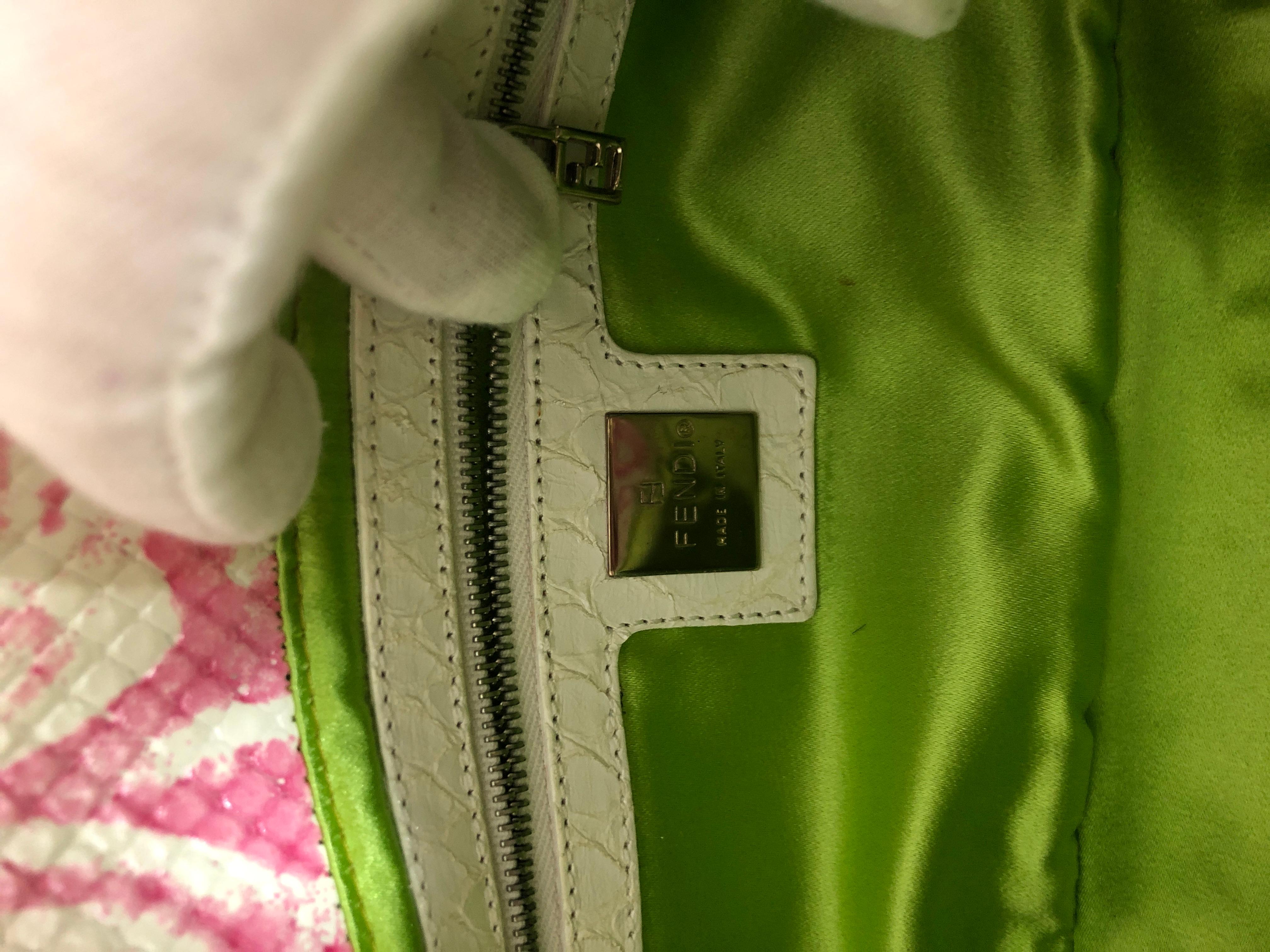 Fendi White Snake Skin w/ Pink & Yellow Accents Baguette Handbag  For Sale 10