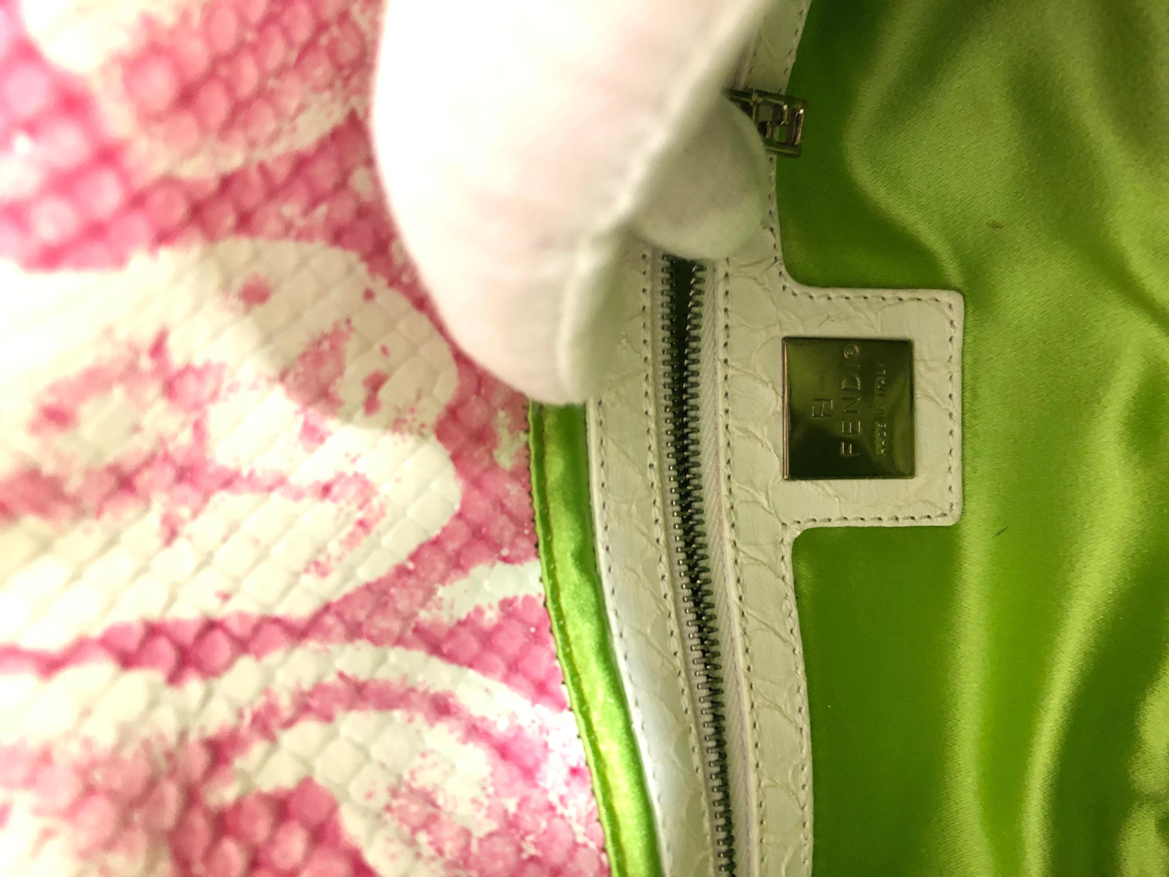 Fendi White Snake Skin w/ Pink & Yellow Accents Baguette Handbag  For Sale 11