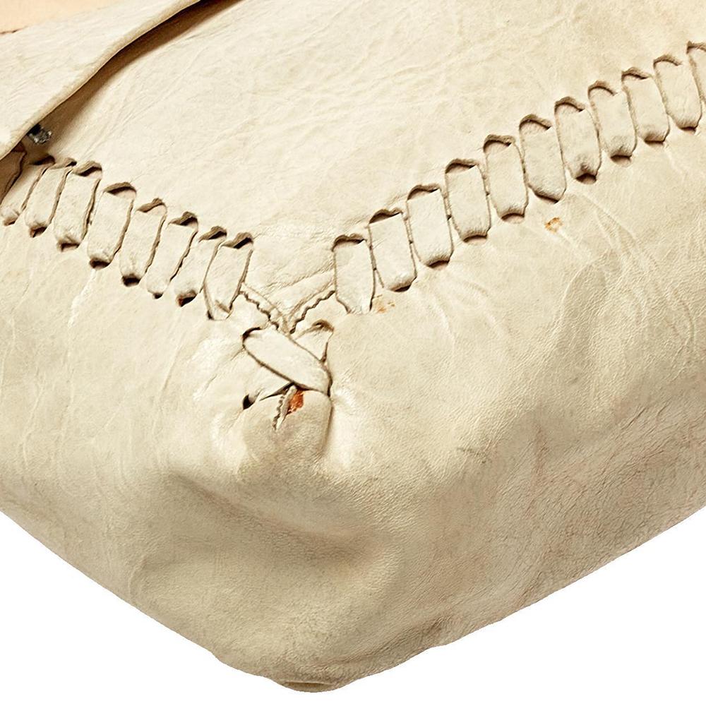 Fendi White Soft Leather Giant Baguette Whipstitch Shoulder Bag 4