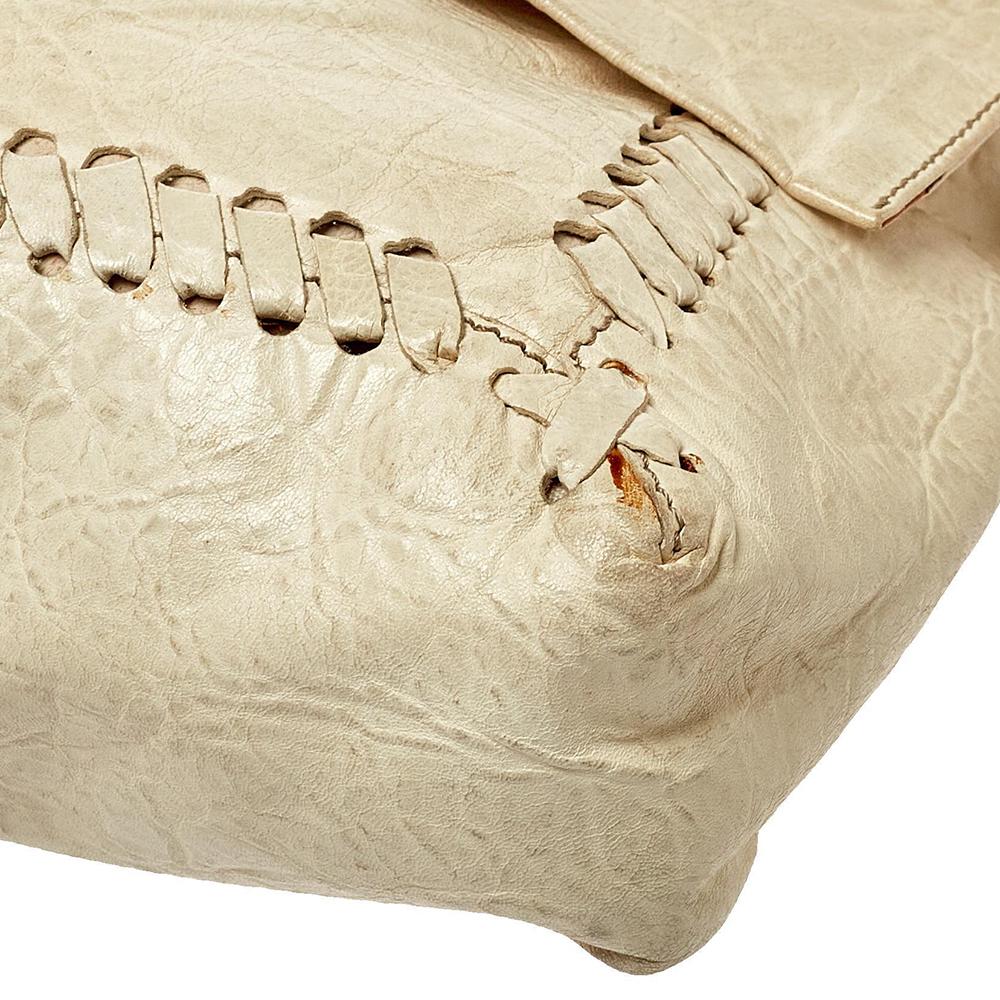 Fendi White Soft Leather Giant Baguette Whipstitch Shoulder Bag 5