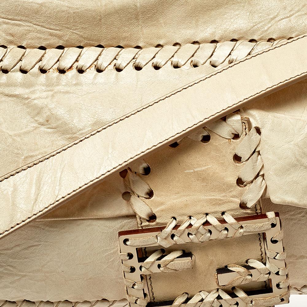 Women's Fendi White Soft Leather Giant Baguette Whipstitch Shoulder Bag