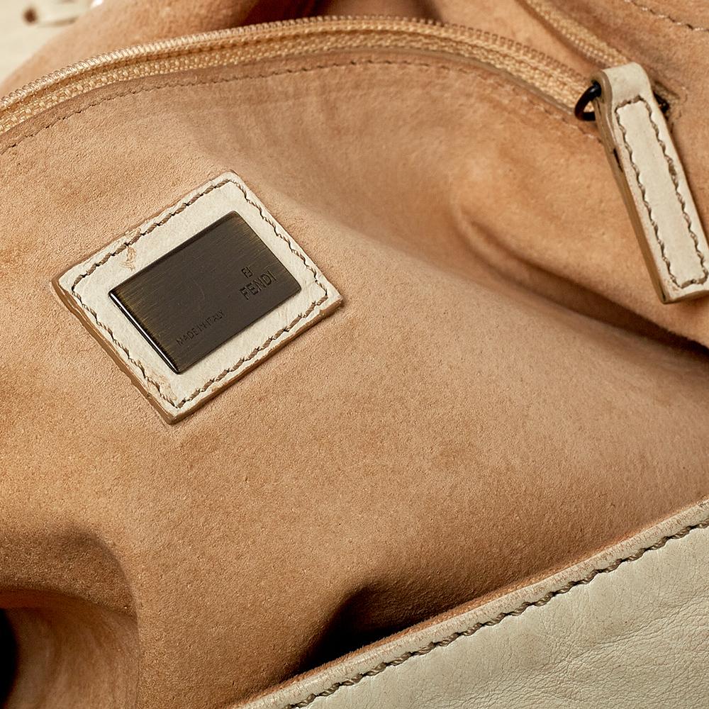 Fendi White Soft Leather Giant Baguette Whipstitch Shoulder Bag 3