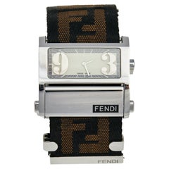 Fendi White Stainless Steel Canvas Zip Code 1120L Women's Wristwatch 38 mm
