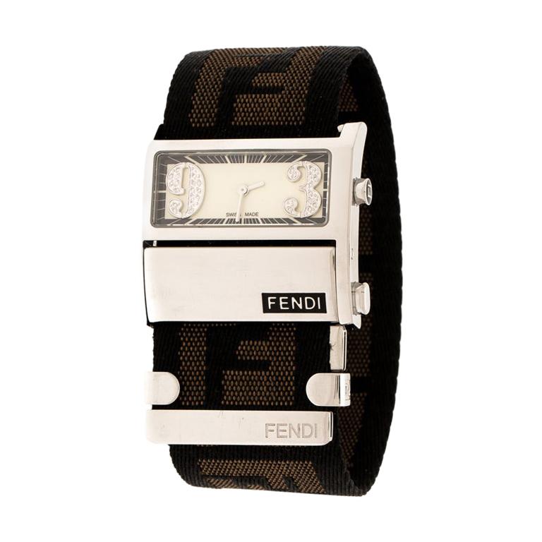 Fendi White Stainless Steel Diamond Zip Code 1120L Women's Wristwatch 38 mm