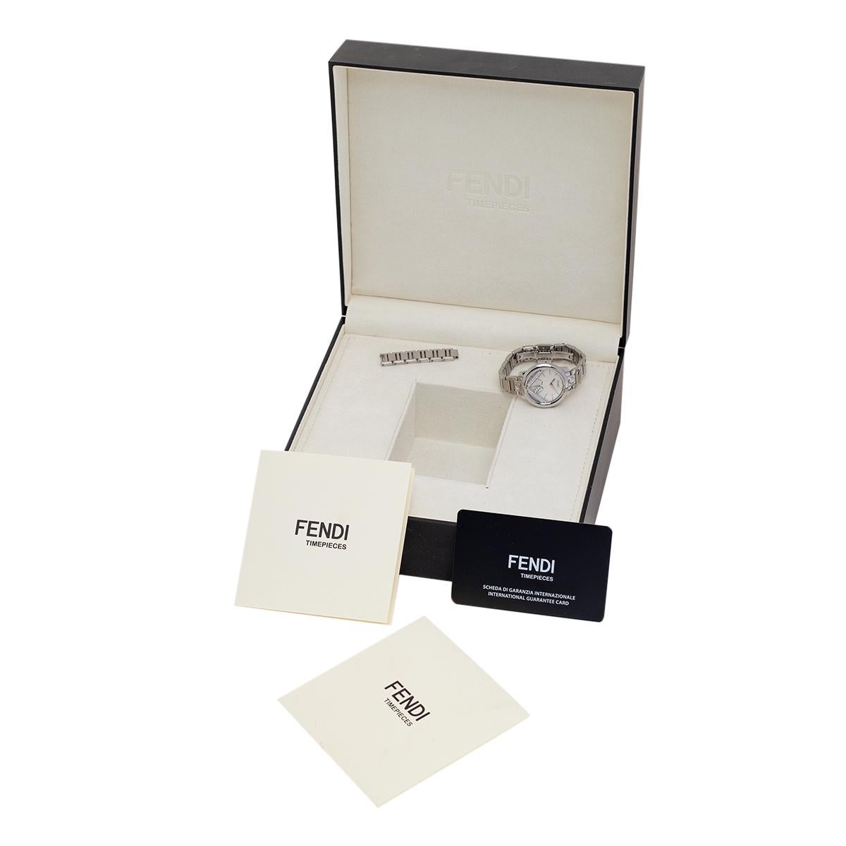Fendi White Stainless Steel Diamonds Runaway 71000S Women's Wristwatch 28 mm 2