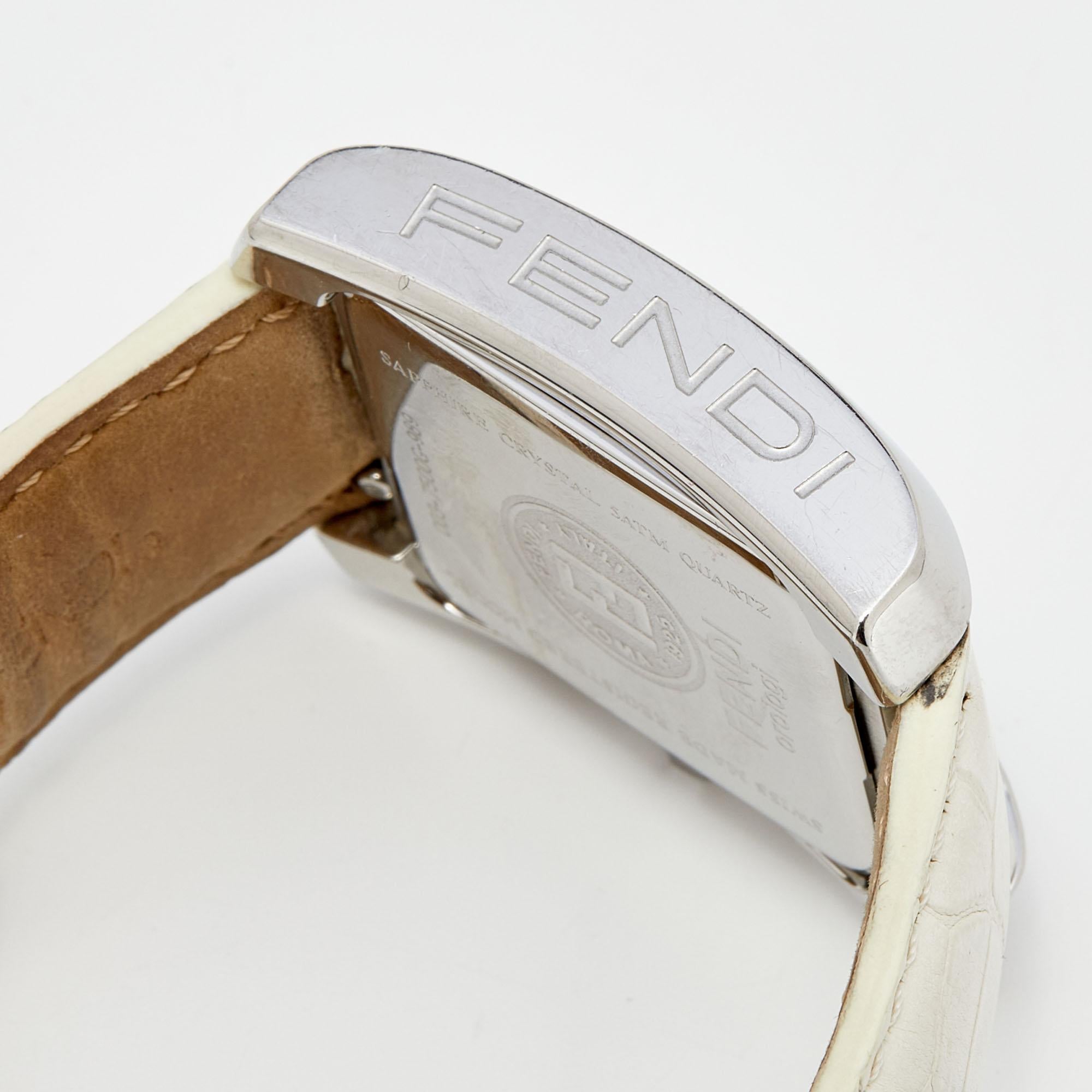 Fendi White Stainless Steel Leather Chronograph Orologi Women's Wristwatch 32 mm 1
