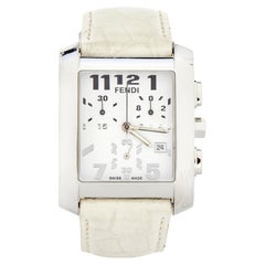Fendi White Stainless Steel Leather Chronograph Orologi Women's Wristwatch 32 mm