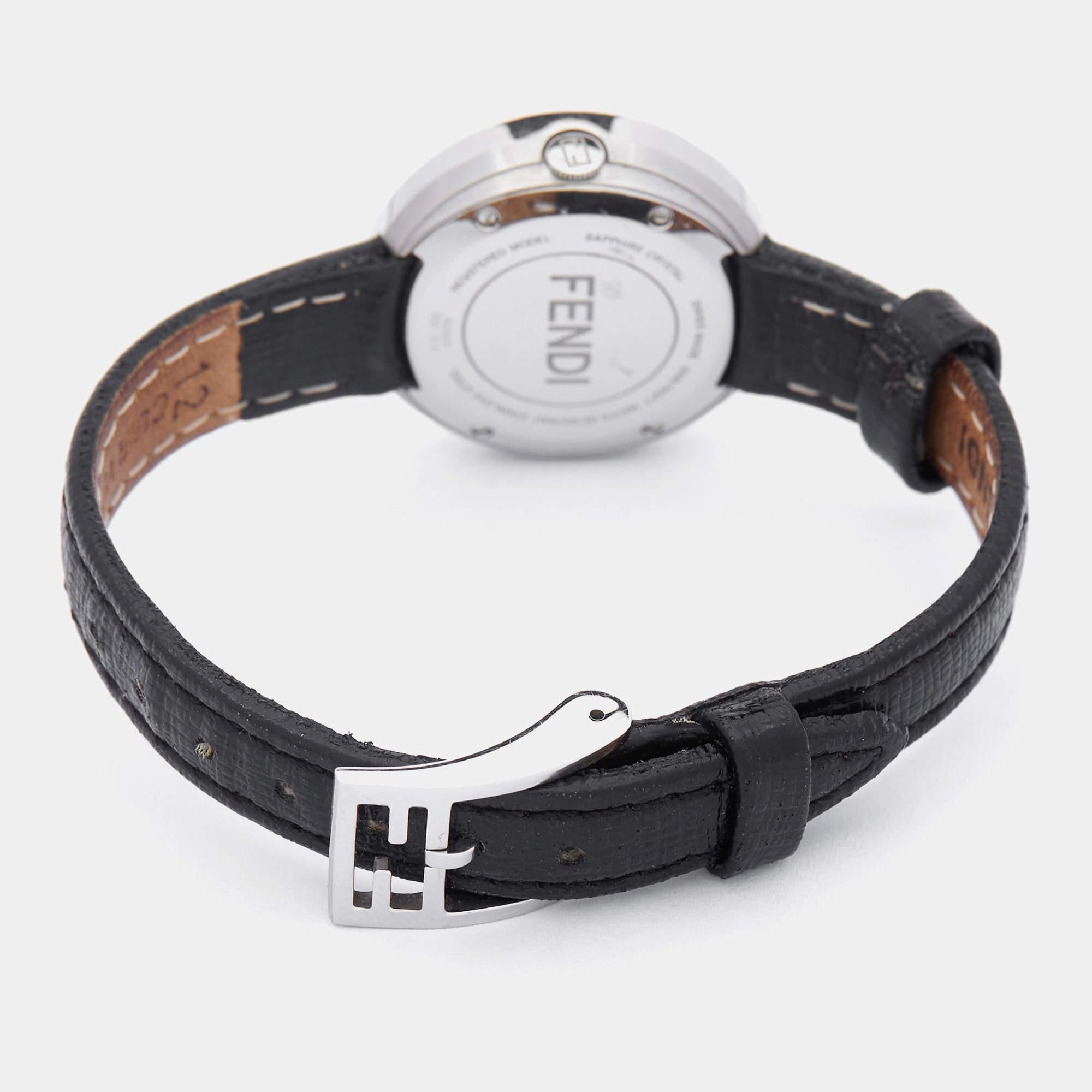 Aesthetic Movement Fendi White Stainless Steel Leather My Way 35000S Women's Wristwatch 28 mm