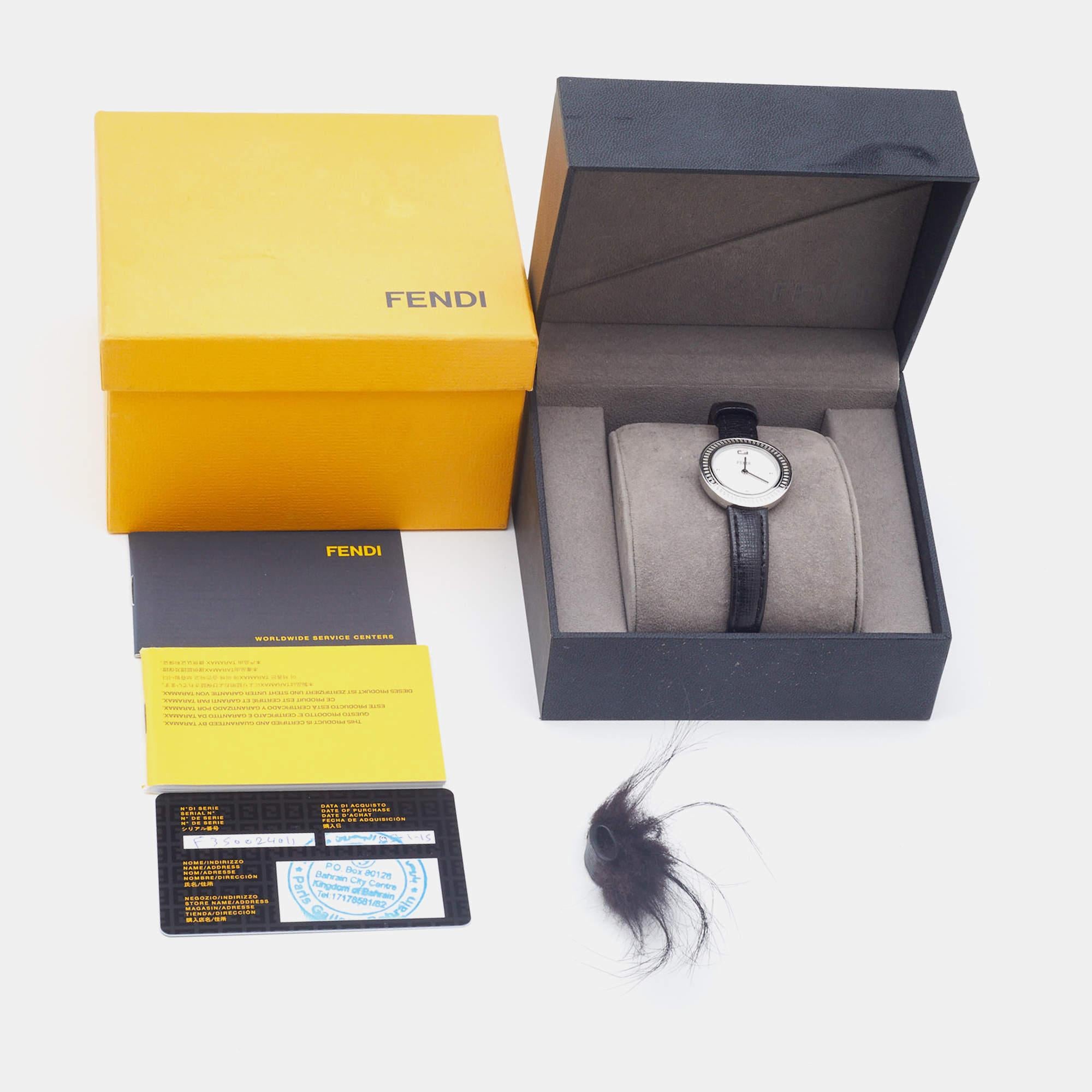 Fendi White Stainless Steel Leather My Way 35000S Women's Wristwatch 28 mm 1