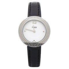 Fendi White Stainless Steel Leather My Way 35000S Women's Wristwatch 28 mm