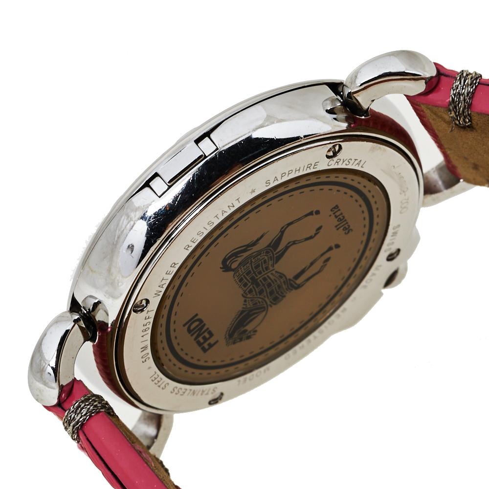 Fendi White Stainless Steel Leather Selleria 8100M Women's Wristwatch 37 mm In Good Condition In Dubai, Al Qouz 2
