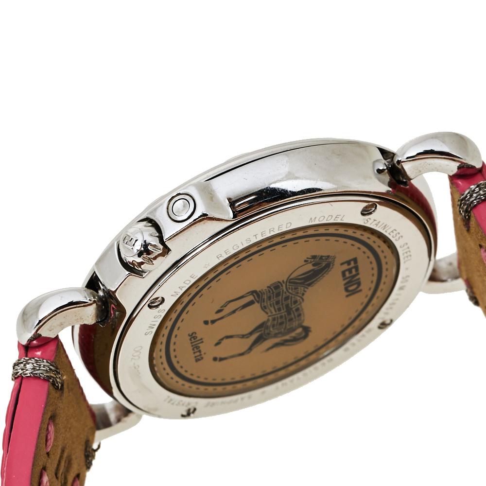Fendi White Stainless Steel Leather Selleria 8100M Women's Wristwatch 37 mm 1
