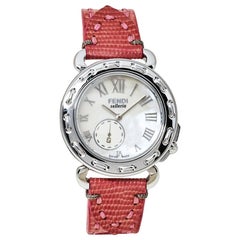 Fendi Montre-bracelet pour femme Selleria 8100M en acier inoxydable blanc et cuir 37 mm