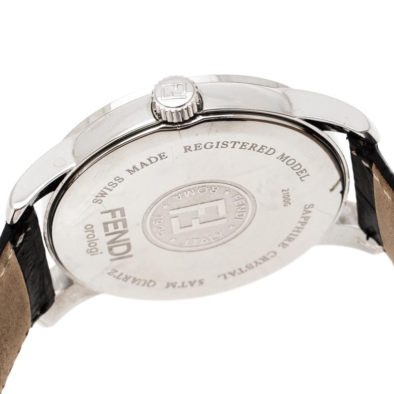 Contemporary Fendi White Stainless Steel Orologi 2100G Men's Wristwatch 36 mm